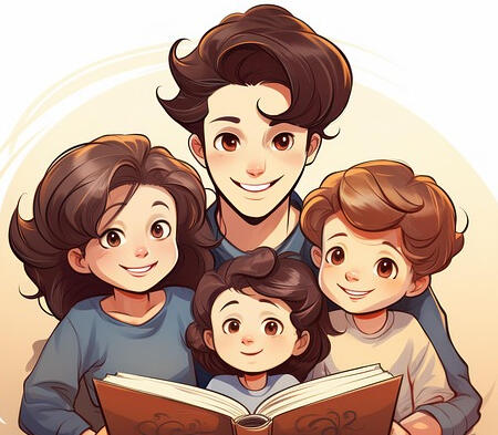 Family proud of their children's reading achievements. The happy family is enjoying the positive impact of Cherry On The Cake phonics programme on their children.